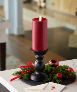 Burgundy Flameless Candle Pillar - Melted Top - 3