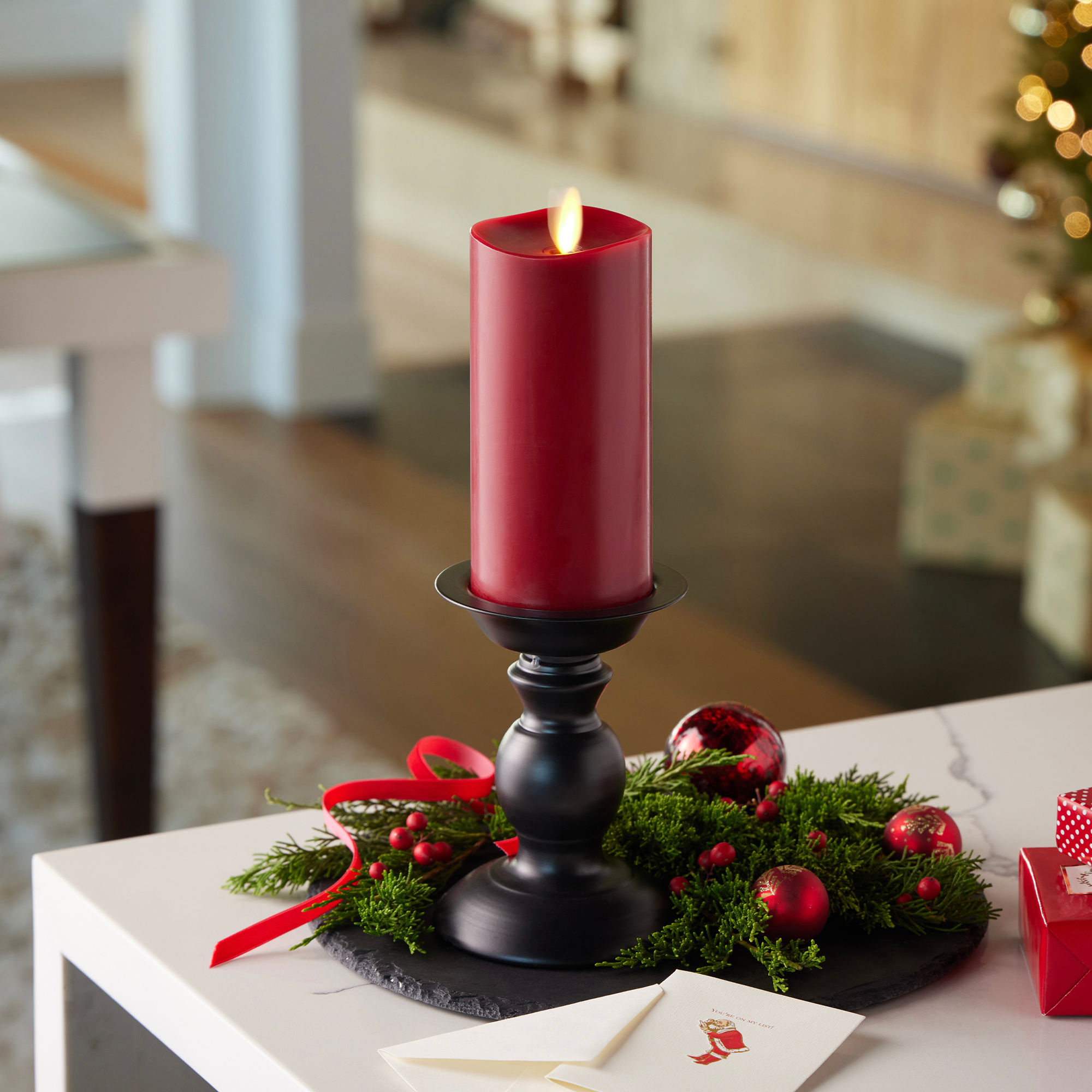 sm-image-61c42155d91595fc6927b4ca Burgundy Flameless Candle Pillar - Melted Top - 3" Width