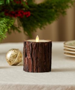 Real Bark Wood Flameless Candle Pillar