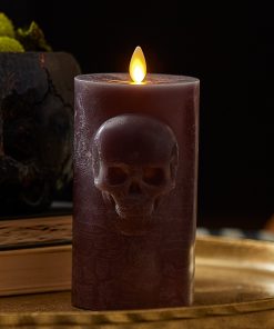 Dark Chocolate Chalky Flameless Candle Skull Pillar