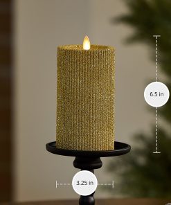 Rich Gold Glitter Ribbed Flameless Candle Pillar