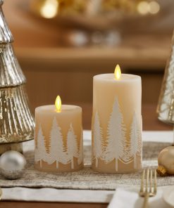 White Swan Embossed Trees Flameless Candle Pillar