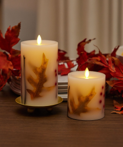 Embedded Fall Leaves & Twigs Flameless Candle Pillar