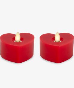 Set of 2 True Red Flameless Candle Heart Tealights
