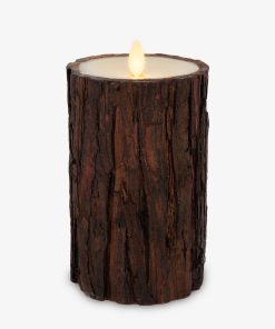 Real Bark Wood Flameless Candle Pillar