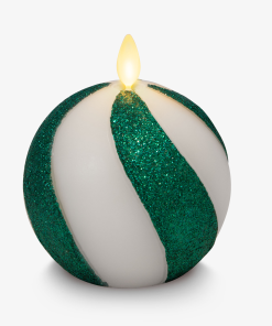 Green Candy Cane Glitter Stripe Flameless Candle Sphere