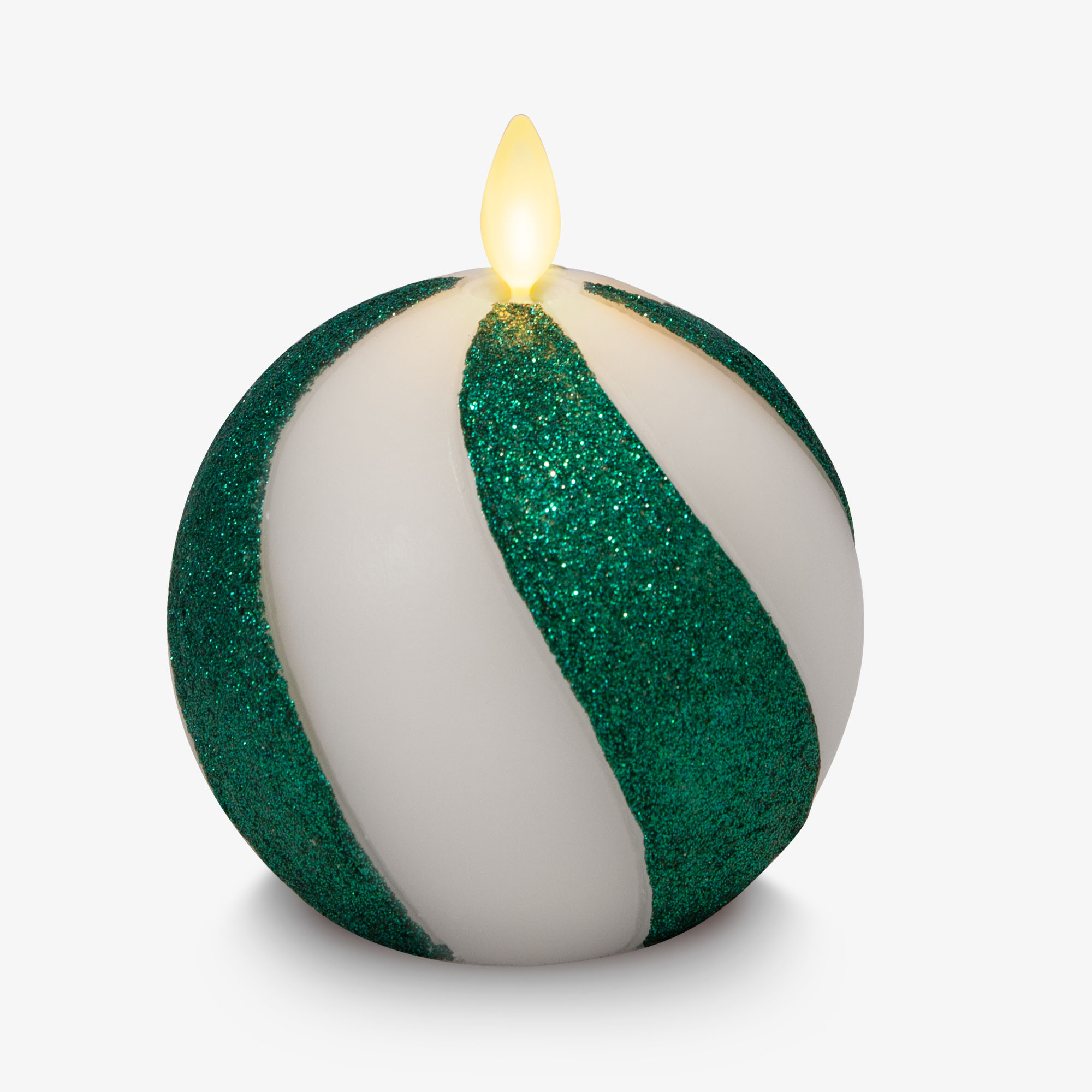sm-image-64e2e7cf91412522aed4bed9 Green Candy Cane Glitter Stripe Flameless Candle Sphere