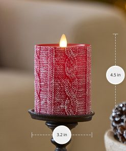 Holiday Red Sweater Knit Flameless Candle Pillar