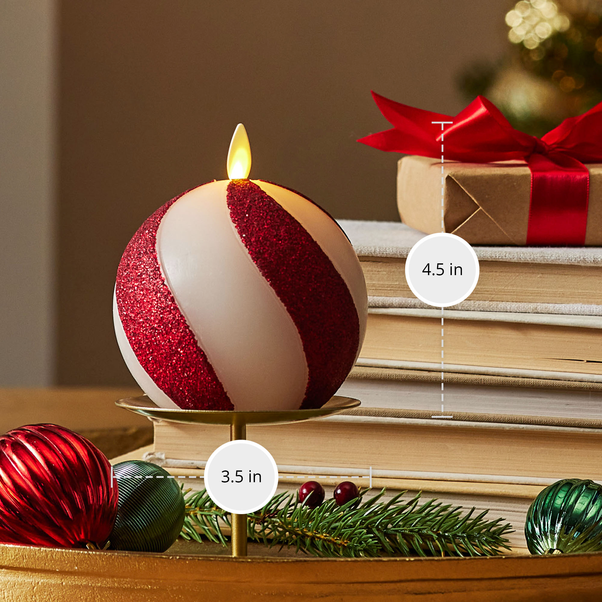 sm-image-6627d5577f9bd58ea5b534f5 Red Candy Cane Glitter Stripe White Flameless Candle Sphere