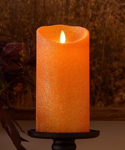 Russet Orange Glitter Flameless Candle Pillar