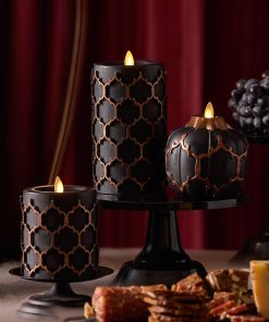 Black Embossed Fretwork Flameless Candle Pumpkin