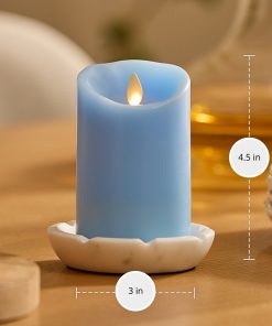 Airy Blue Flameless Candle Pillar - Scallop Top - 3