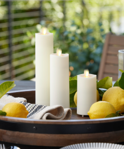 Set of 3 Pearl Ivory Outdoor Flameless Candle Slim Pillars with Remote - Melted Top