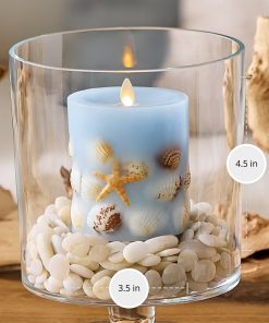 Soft Chambray Embedded Seashell & Starfish Flameless Candle Pillars