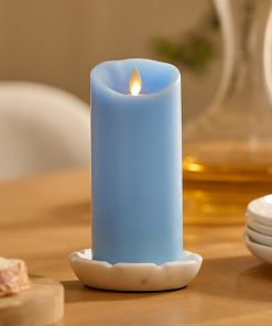 Airy Blue Flameless Candle Pillar - Scallop Top - 3