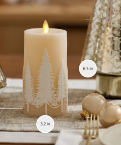White Swan Embossed Trees Flameless Candle Pillar