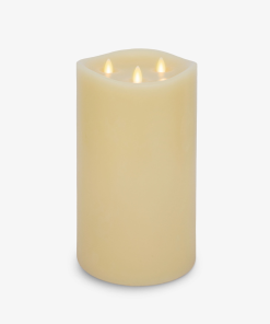 Ivory Flameless Candle Tri-Flame Grand Pillar - Melted Top