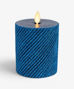 Glitter Blue Opal Ribbed Flameless Candle Pillar