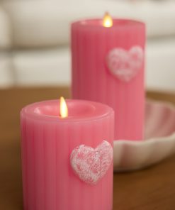 Sweet Pink Ribbed Flameless Candle Pillar