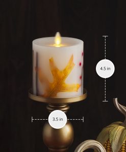 Embedded Fall Leaves & Twigs Flameless Candle Pillar