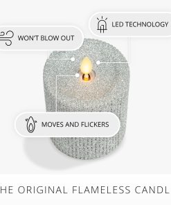 Brilliant Silver Glitter Ribbed Flameless Candle Pillar