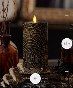 Black and Gold Spider Web Flameless Candle Pillar