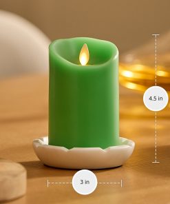 Vibrant Green Flameless Candle Pillar - Scallop Top - 3