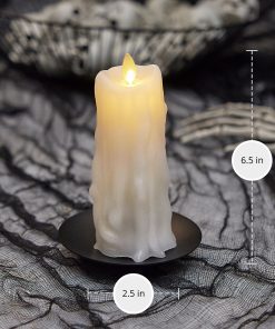 White Heavy Wax Drip Flameless Candle Slim Pillar