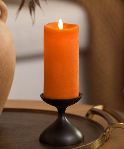 Chalky Burnt Orange Flameless Candle Pillar
