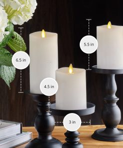 White Flameless Candle Pillars with Remote - Melted Top - Set of 3