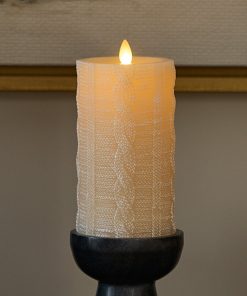 White Swan Sweater Knit Flameless Candle Pillar
