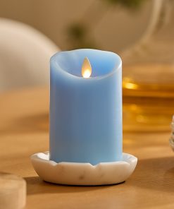 Airy Blue Flameless Candle Pillar - Scallop Top - 3