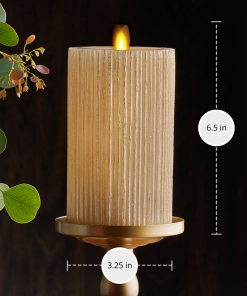 Ribbed Metallic Champagne Flameless Candle Pillar