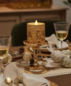 Real Birch Wood Flameless Candle Pillar - Recessed Top - 3.5