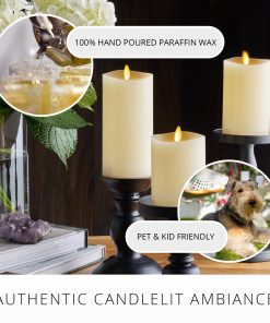 Ivory Flameless Candle Pillars with Remote - Melted Top - Set of 3