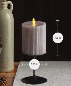 Ribbed Metallic Grey Flameless Candle Pillar