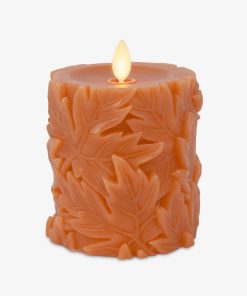 Marmalade Embossed Leaves Flameless Candle Pillars