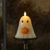 Bright White Ghost Holding Pumpkin Flameless Candle