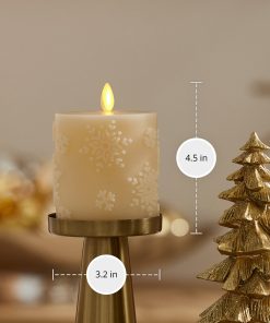 White Swan Embossed Snowflake Flameless Candle Pillar