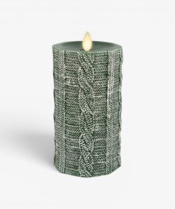 Holiday Green Sweater Knit Flameless Candle Pillar