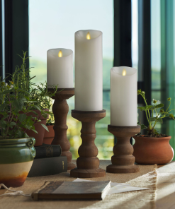 White Flameless Candle Pillar - Scallop Top - 3" Width