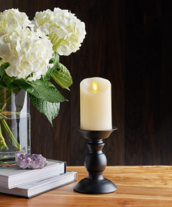 Ivory Flameless Candle Pillar - Scallop Top Vanilla Scented - 3” Width