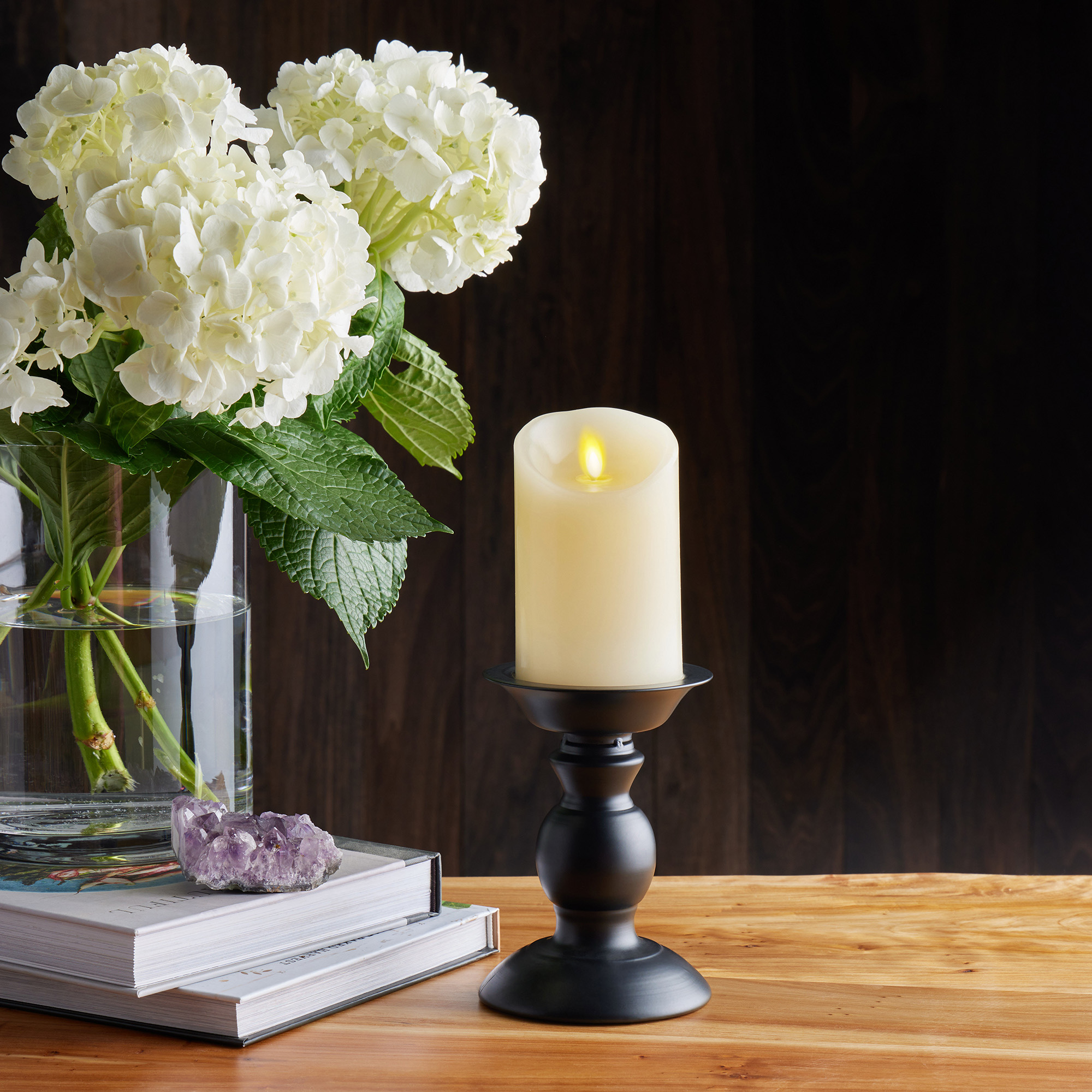 sm-image-73dac650b57232bba1a6e6f8 Ivory Flameless Candle Pillar - Scallop Top Vanilla Scented - 3” Width