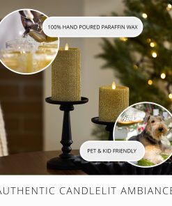 Rich Gold Glitter Ribbed Flameless Candle Pillar