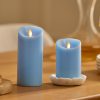 Airy Blue Flameless Candle Pillar - Scallop Top - 3" Width