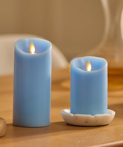 Airy Blue Flameless Candle Pillar - Scallop Top - 3" Width