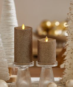 Gold Glitter Flameless Candle Pillar