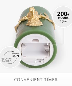 Holiday Green Reindeer Flameless Candle Pillar
