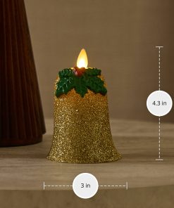 Gilded Gold Glitter Holiday Bell Flameless Candle