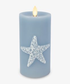 Soft Chambray Embossed Starfish Flameless Candle Pillar